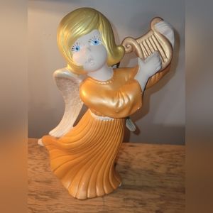 Vintage Christmas Angel Blonde Hair Blue Eyes Holiday Mantle Decor
